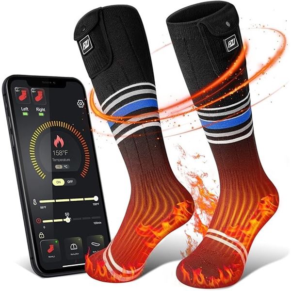 1 Pair of Matkao Smart App Heated Socks - Size Large - w/ Rechargeable Battery Packs - Brand New