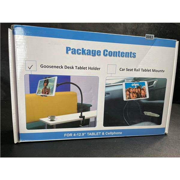 1 Gooseneck Desk Tablet Holder - For 4-12.9" Tablet & Cellphone Holder - New