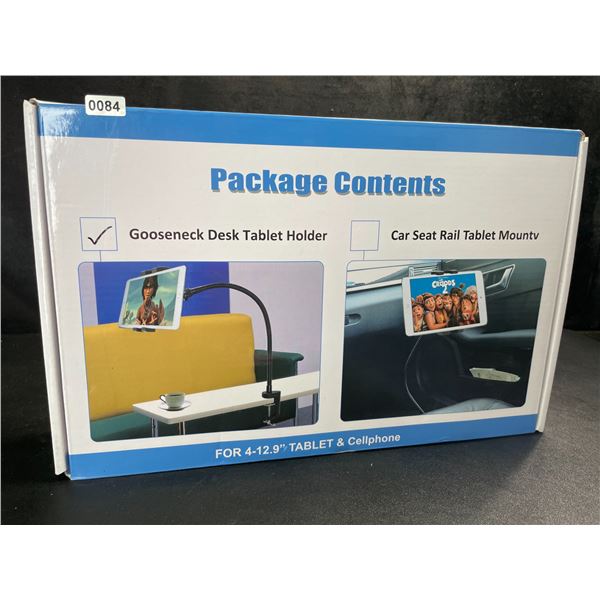 1 Gooseneck Desk Tablet Holder - For 4-12.9" Tablet & Cellphone Holder - New