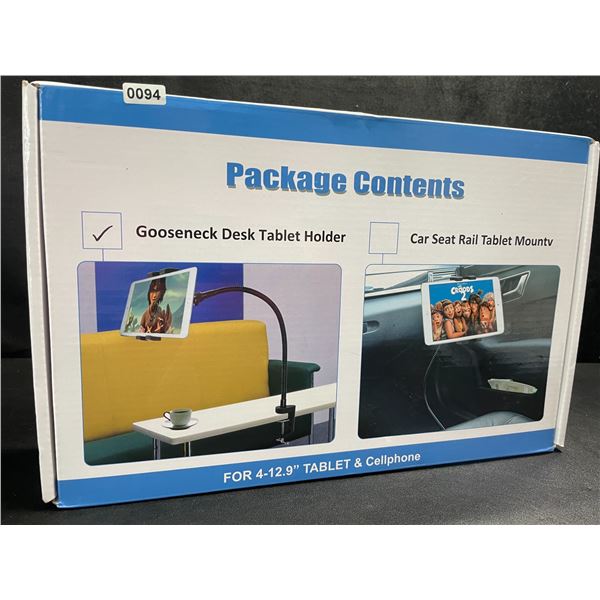 1 Gooseneck Desk Tablet Holder - For 4-12.9" Tablet & Cellphone Holder - New