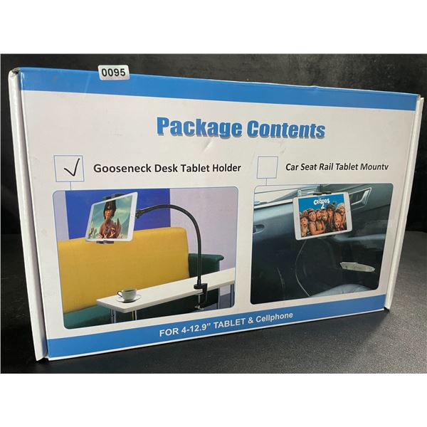 1 Gooseneck Desk Tablet Holder - For 4-12.9" Tablet & Cellphone Holder - New