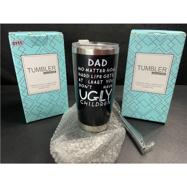 2 Insulated 20oz Tumbler Mugs (Dad Quote/Design) - Gift Set Tumbler Mugs - New