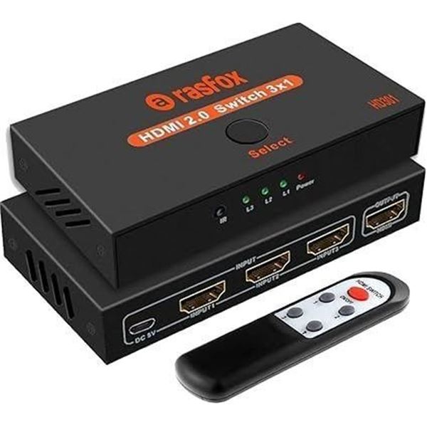 1 Rasfox 3-Port HDMI Switcher with Remote - Connect 3 HD Devices to 1 HDMI Port - New