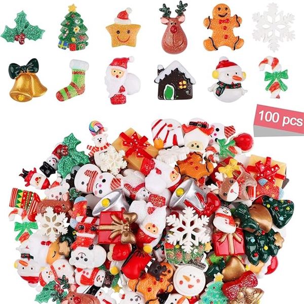 7 Packs of Christmas Slime Charms/Resin Flatback Charms for Crafts - 100PCS Each - New