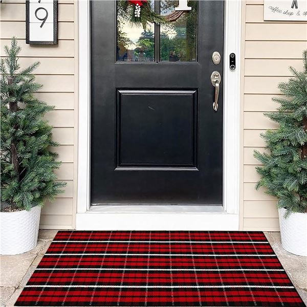1 Buffalo Farmhouse Design Plaid Red/Black Indoor and Outdoor Area Rug - New