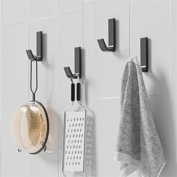 4 Boxes of Adhesive Wall Hanging Hooks - 4 Per Pack - Black - New