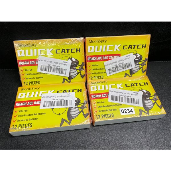 4 Boxes of Quick Catch Roach Ace Bait Stations - 12PCS/Cockroach Traps Each - New