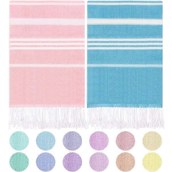 2-Pack of XL Turkish Beach Towels - Lightweight/Quick Dry Oversized Towels - Pink/Blue - New