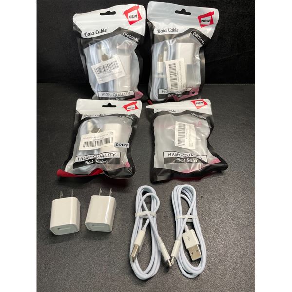 4 Packs of Lightning to USB Charging Cable Sets for Apple Devices (2x Cords/2x Blocks Per Pack) NEW