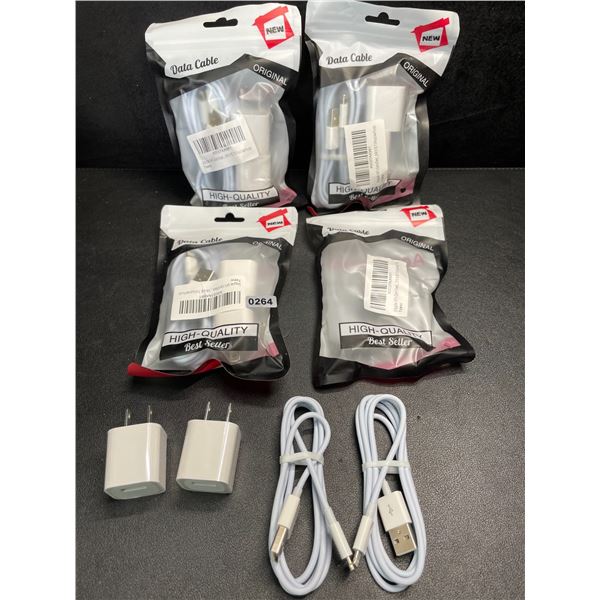 4 Packs of Lightning to USB Charging Cable Sets for Apple Devices (2x Cords/2x Blocks Per Pack) NEW