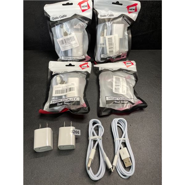 4 Packs of Lightning to USB Charging Cable Sets for Apple Devices (2x Cords/2x Blocks Per Pack) NEW