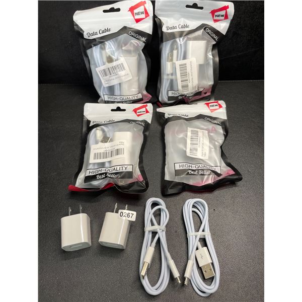 4 Packs of Lightning to USB Charging Cable Sets for Apple Devices (2x Cords/2x Blocks Per Pack) NEW