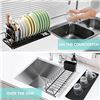 Image 8 : 2 Dish Drying Rack Sets with Drain Board for Kitchen Counter - Black (16" x 6.5" x 6.8") - New