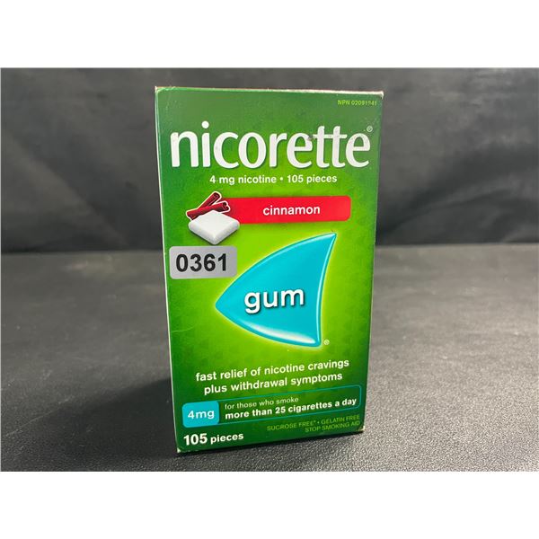 1 Box of Nicorette Gum/Stop Smoking Aid - 105 Pieces - Cinnamon Flavor - New