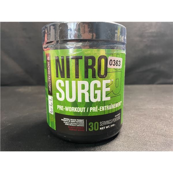 1 Tub of Nitro Surge Pre-Workout Powder (249g)  Black Cherry Flavor - New Sealed