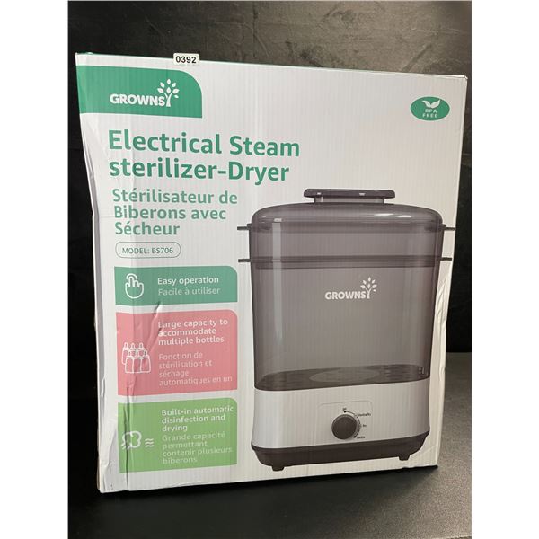 1 Grownsy Electric Bottle Steam Sterilizer and Dryer (Model: BS706) - New Sealed!