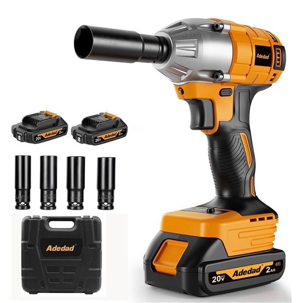 1 Adedad 1/2" 20V High Torque Cordless Impact Wrench with 2 Batteries - New Sealed! (Model: PL12W)