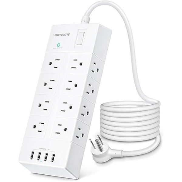 1 Multi-Outlet Surge Protector Power Bar with USB - 16 Outlets, 4 USB Ports - 6FT Cord - New