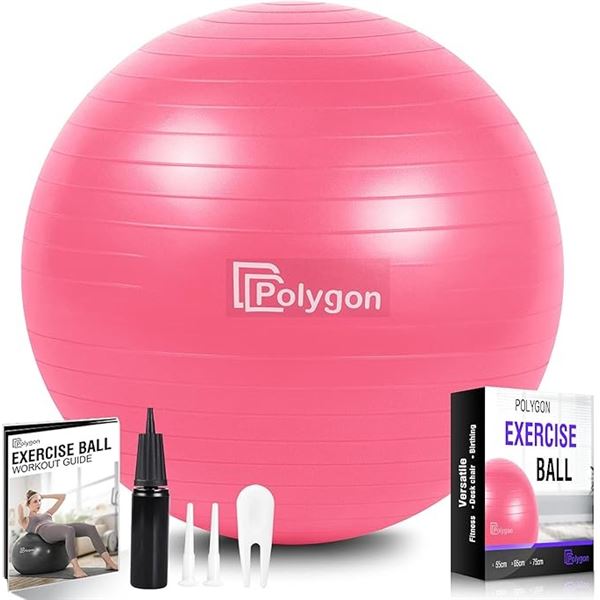 1 Polygon Exercise Ball with Hand Pump - 55cm (19"-22") Ball - Pink - New in Box!