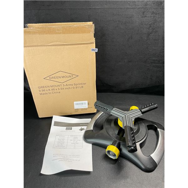 1 Green Mount 3-Arm Sprinkler for Lawn/Garden - Brand New