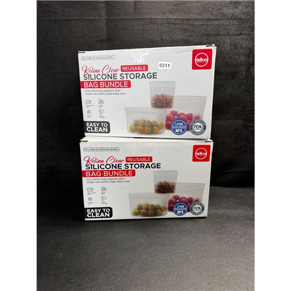 2 3-Piece Boxes of Kelina Clear Premium Reusable Silicone Food Storage Bags - New