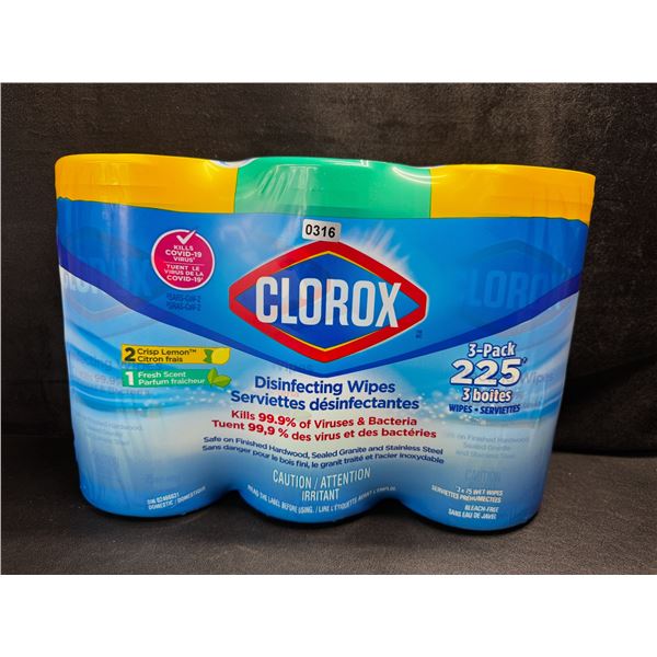 1 3-Pack of Clorox Disinfecting Wipes - 75 Wipes Per Bottle - 225 Wipes Total! - New