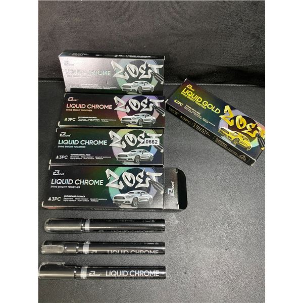 5 Packs of Assorted Zoet Liquid Chrome/Liquid Gold Permanent Markers - 3 Markers Per Pack - New