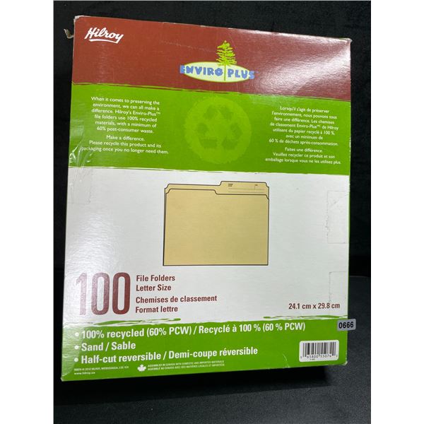 Hilroy Enviro Plus 100-Pack of File Folders - Letter Size - Sand Colour - New