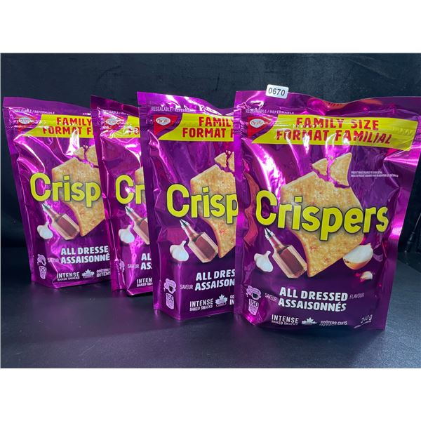 4 Bags of Crispers Baked Snacks; Family Size Bags - All Dressed - 240g Each - BB: JL 27/2025