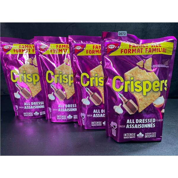 4 Bags of Crispers Baked Snacks; Family Size Bags - All Dressed - 240g Each - BB: JL 27/2025