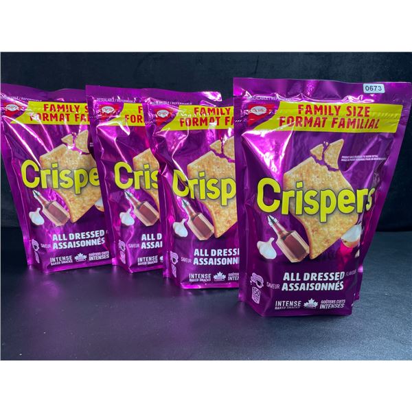 4 Bags of Crispers Baked Snacks; Family Size Bags - All Dressed - 240g Each - BB: JL 27/2025