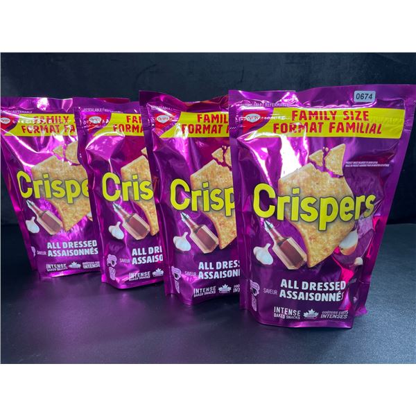 4 Bags of Crispers Baked Snacks; Family Size Bags - All Dressed - 240g Each - BB: JL 27/2025
