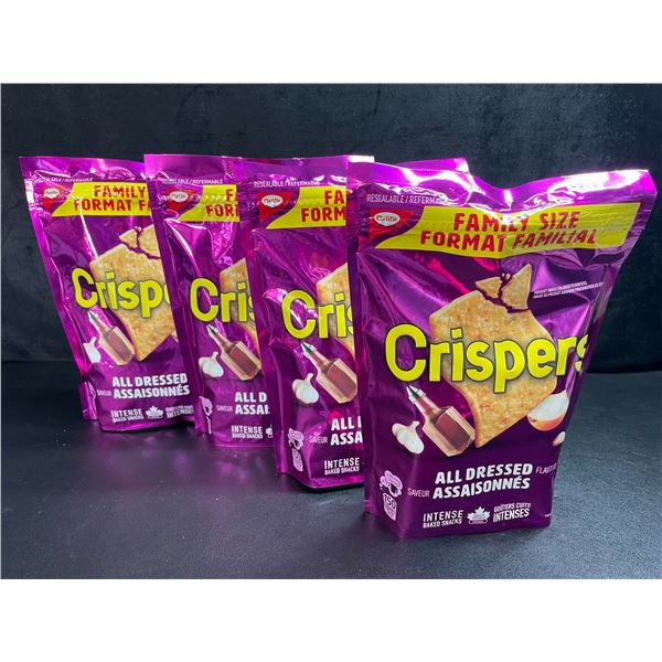 4 Bags of Crispers Baked Snacks; Family Size Bags - All Dressed - 240g Each - BB: JL 27/2025