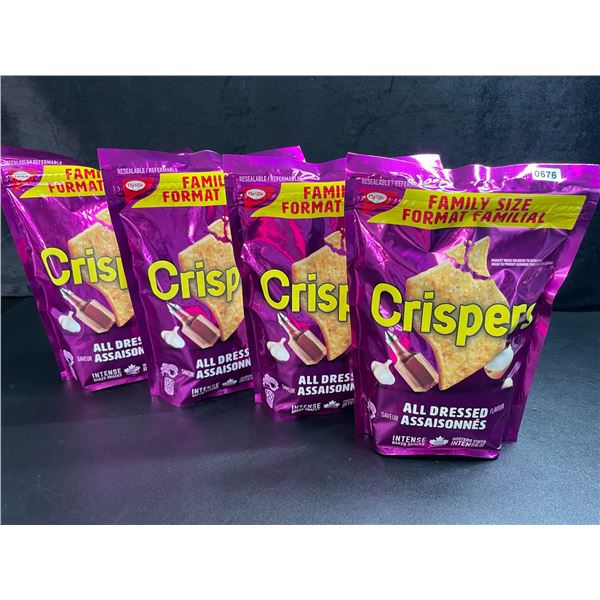 4 Bags of Crispers Baked Snacks; Family Size Bags - All Dressed - 240g Each - BB: JL 27/2025