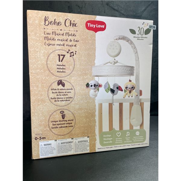 1 Boho Chic Luxe Musical Baby Mobile; 17 Melodies - White & Nature Sounds - For Babies 0-5m - New
