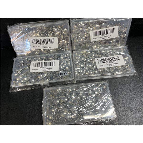 5 Packs of Steel/Heavy Duty Thumb Tacks (600PCS Each) - New