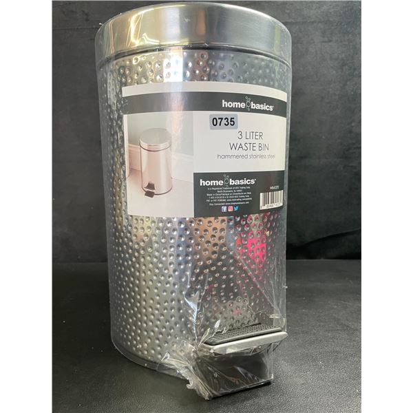 1 Home Basics 3 Liter Waste Bin/Trash Can - Stainless Steel Hammered Design - New