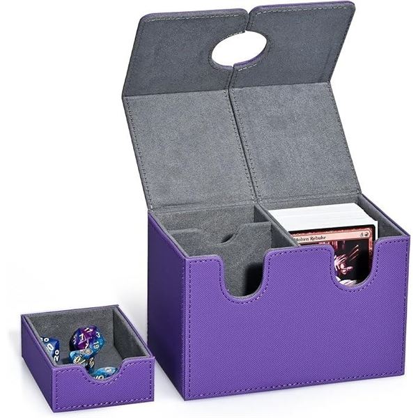1 ZLCA Premium Leather Card Deck Box w/ Dice Tray; 200  Trading Card Storage Box - Purple - New