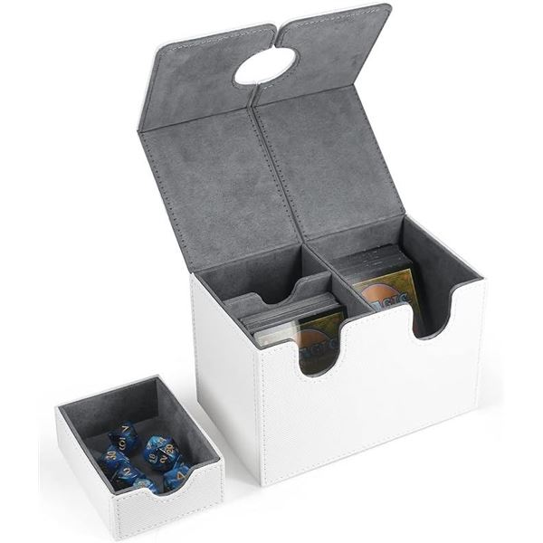 1 ZLCA Premium Leather Card Deck Box w/ Dice Tray; 200+ Trading Card Storage Box - White - New