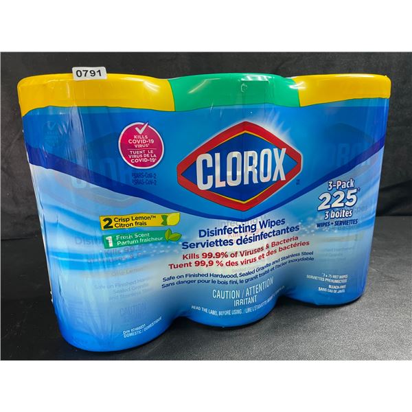 3-Pack Clorox Disinfecting Wipes - 3 Tubs x 75 Wet Wipes Each (2x Crisp Lemon, 1x Fresh Scent) - New