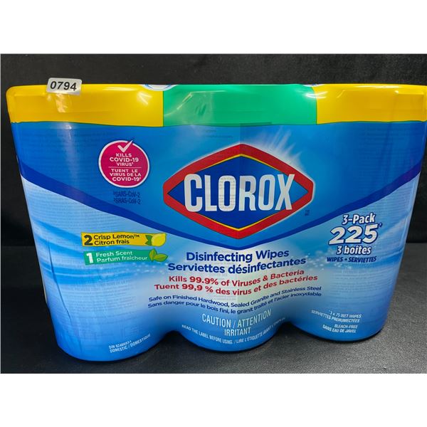 3-Pack Clorox Disinfecting Wipes - 3 Tubs x 75 Wet Wipes Each (2x Crisp Lemon, 1x Fresh Scent) - New