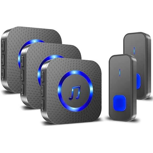 1 Surfou Wireless Doorbell Kit with 3 Receivers & 2 Buttons - Waterproof; 1300FT Range - New