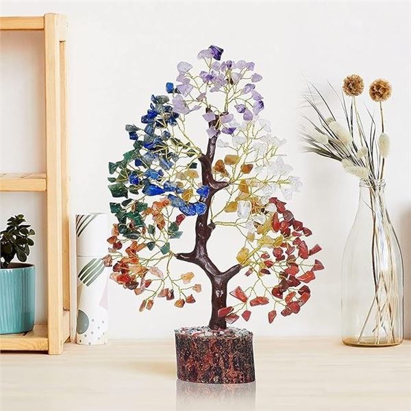 2 Crystal Chakra Healing Tree of Life/Crystal Feng Shui Bonsai Spiritual Decor Trees - New