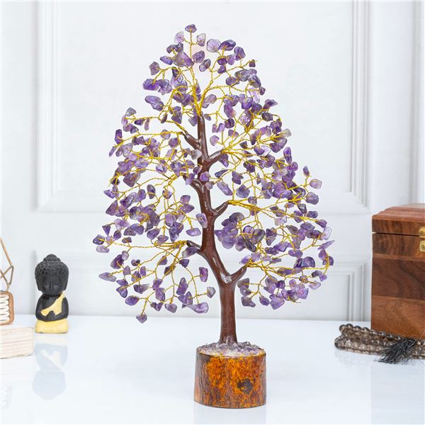 2 Crystal Healing Purple Amethyst Tree of Life/Crystal Feng Shui Bonsai Decor Trees - New