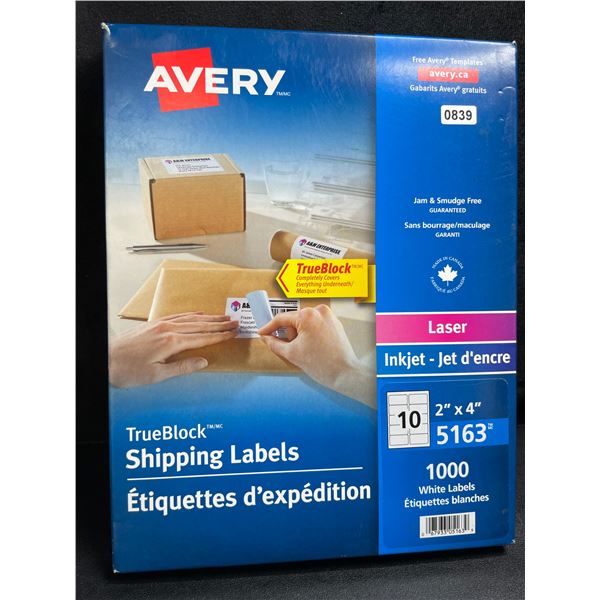 1 Pack of Avery TruBlock Shipping Labels for Laser Inkjet Printers - 1000 Labels (2" x 4") - New
