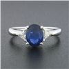 Image 4 : 18K White Gold 2.21 ctw GIA Oval Sapphire & Trillion Diamond 3 Three Stone Ring