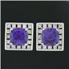 Image 5 : Unique 18k Gold 4.6 ctw Cushion Amethyst Channel Diamond Halo Square Stud Earrin