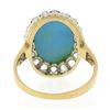 Image 7 : Antique 18k Rosy Gold Platinum Oval Cabochon Persian Turquoise Diamond Halo Ring