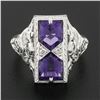 Image 2 : 14K White Gold 1.80 ctw Amethyst & Diamond Filigree Etched Milgrain Platter Ring