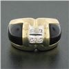 Image 2 : 14K Yellow Gold .12 ctw Pave Diamond Black Onyx Sides Polished Wide Dome Band Ri